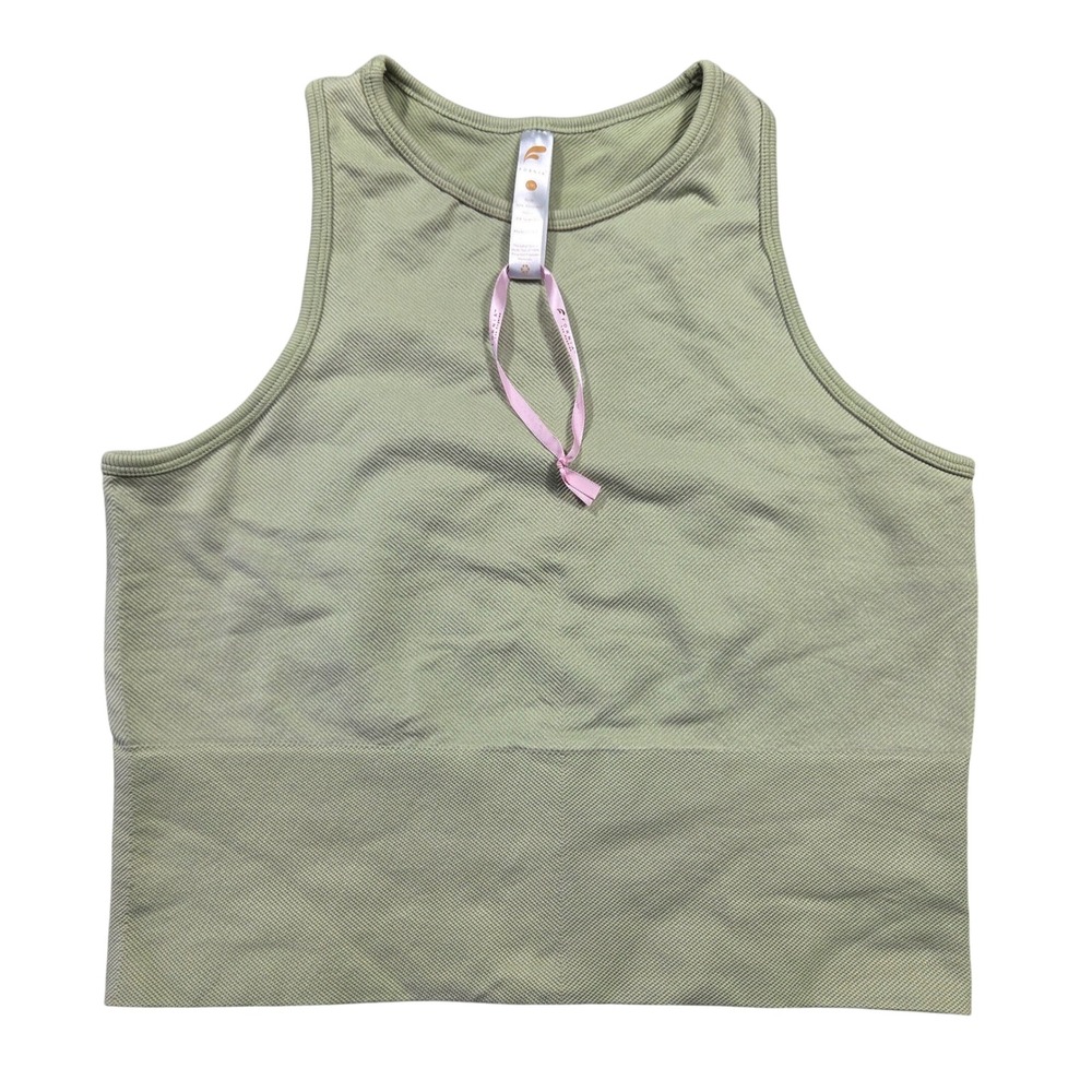 Fornia Women Seamless Ribbed Crop Tank Top Sage Green L/XL Activewear Athleisure
